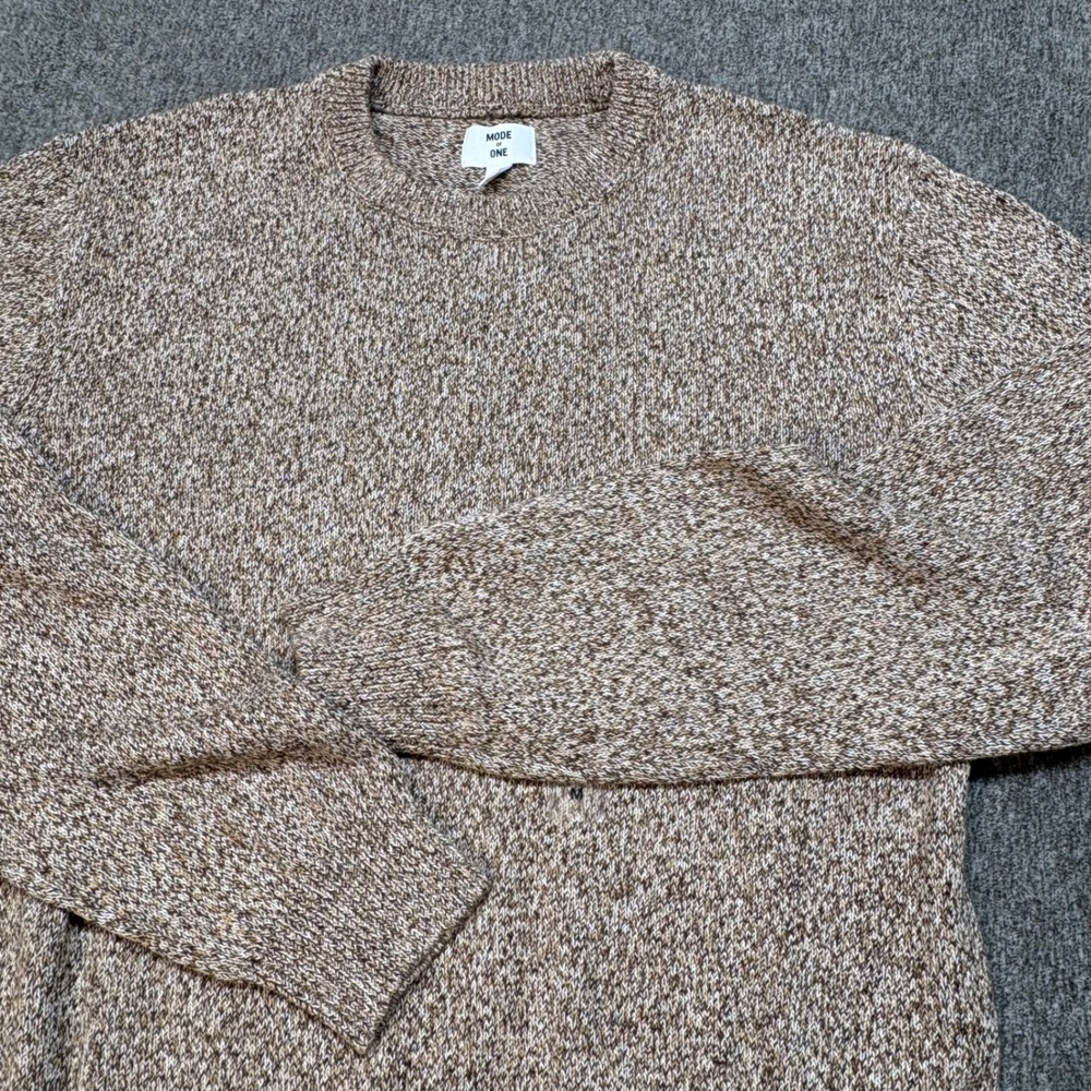 MODE OF ONE Mens Speckled Knit Crewneck Sweater Medium Dark Walnut